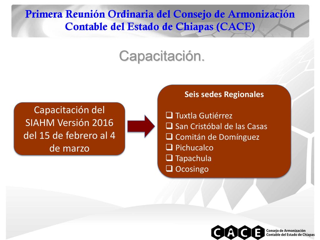 Primera Reunión Ordinaria del Consejo de Armonización Contable del Estado de Chiapas (CACE)