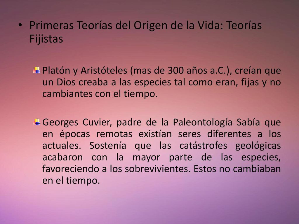 Primeras Teorías del Origen de la Vida: Teorías Fijistas