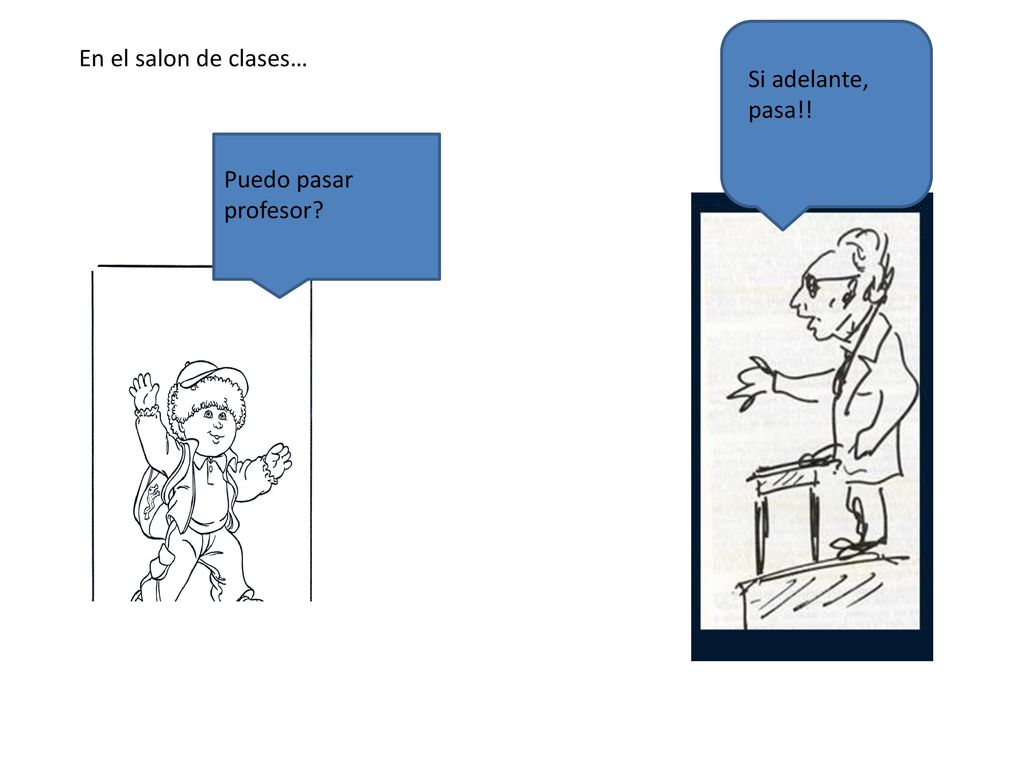 En el salon de clases… Si adelante, pasa!! Puedo pasar profesor