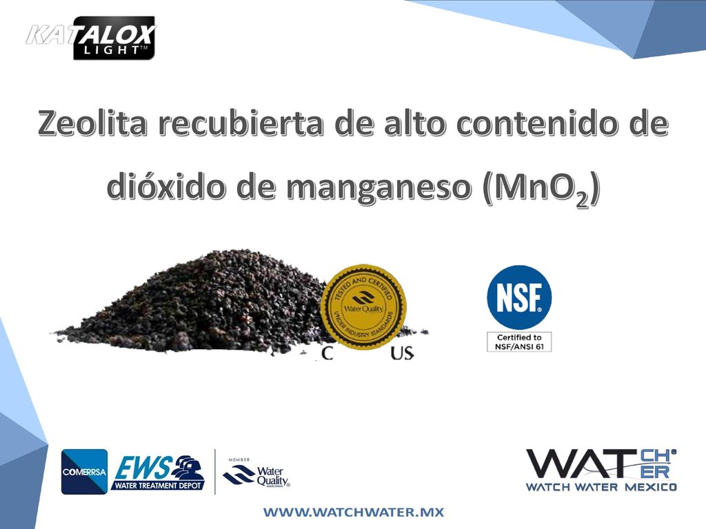 Zeolita recubierta de alto contenido de dióxido de manganeso (MnO2)