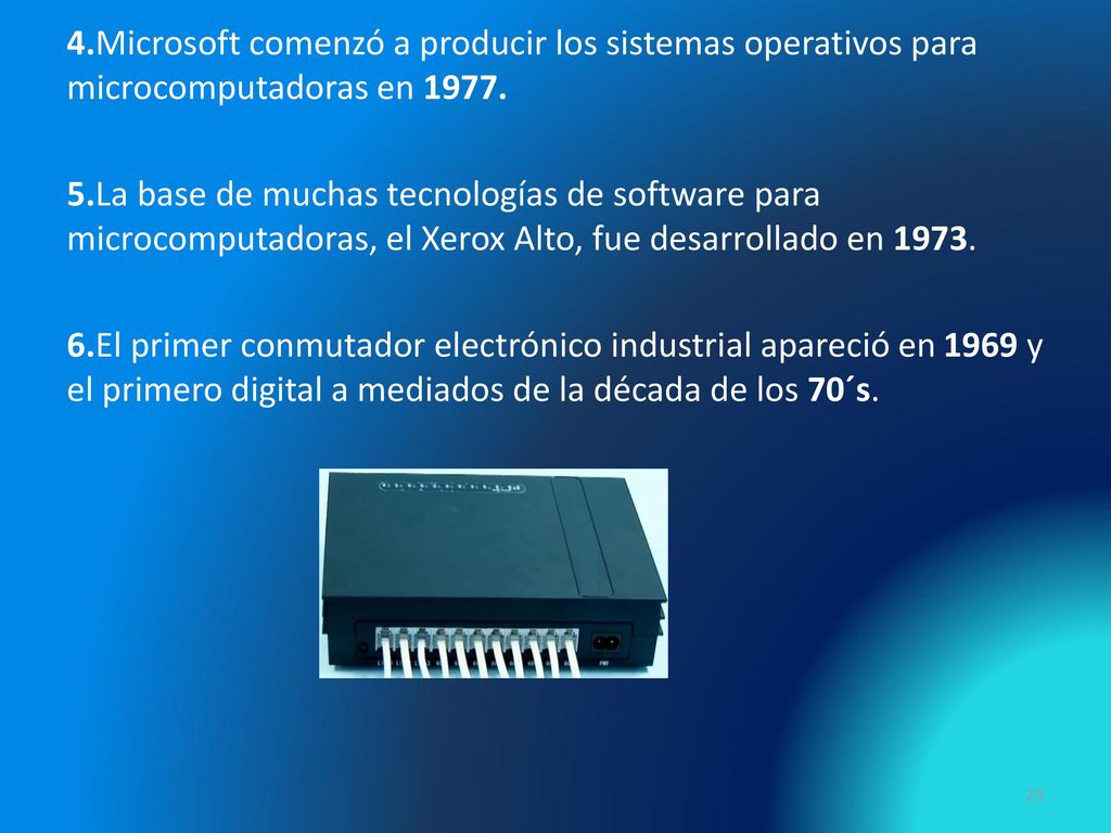 4.Microsoft comenzó a producir los sistemas operativos para microcomputadoras en 1977.