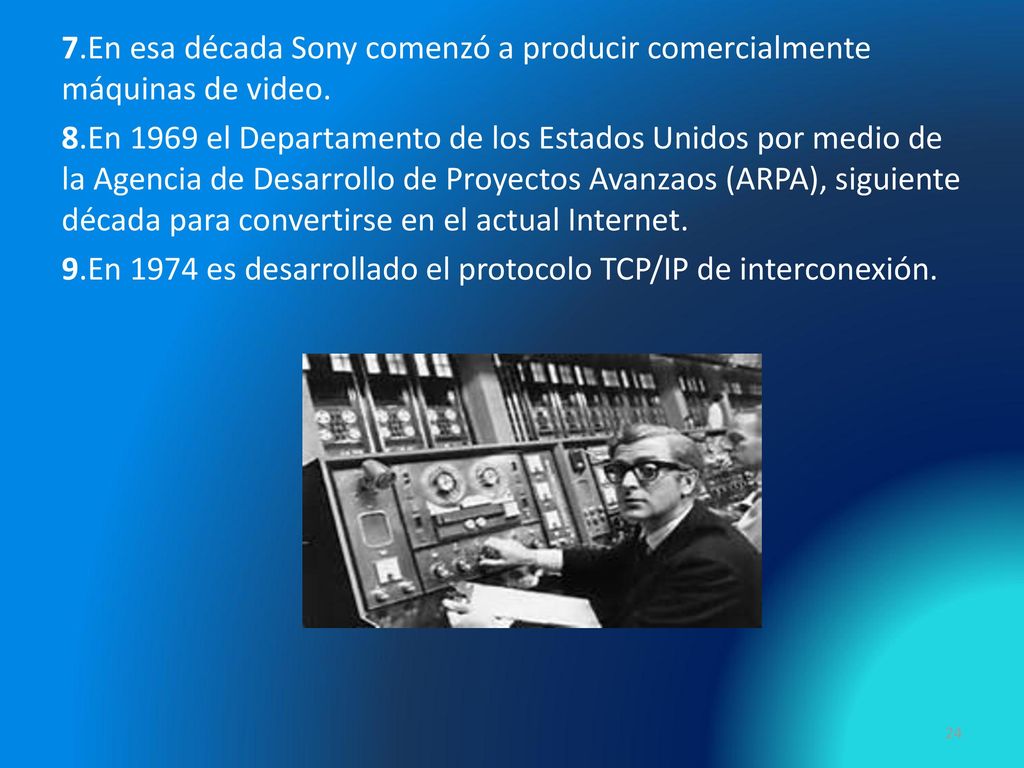 7.En esa década Sony comenzó a producir comercialmente máquinas de video.