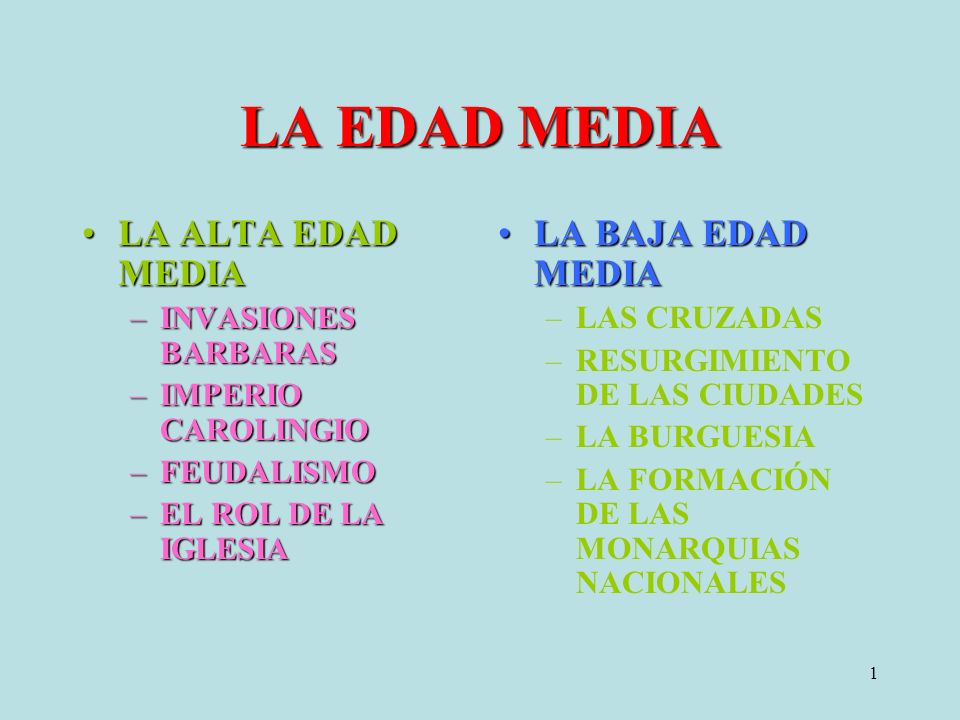 LA EDAD MEDIA LA ALTA EDAD MEDIA LA BAJA EDAD MEDIA