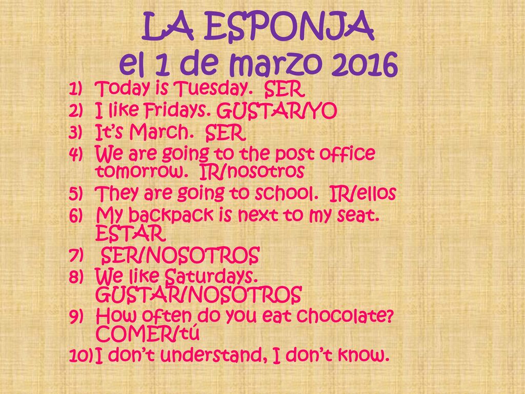 LA ESPONJA el 1 de marzo 2016 Today is Tuesday. SER