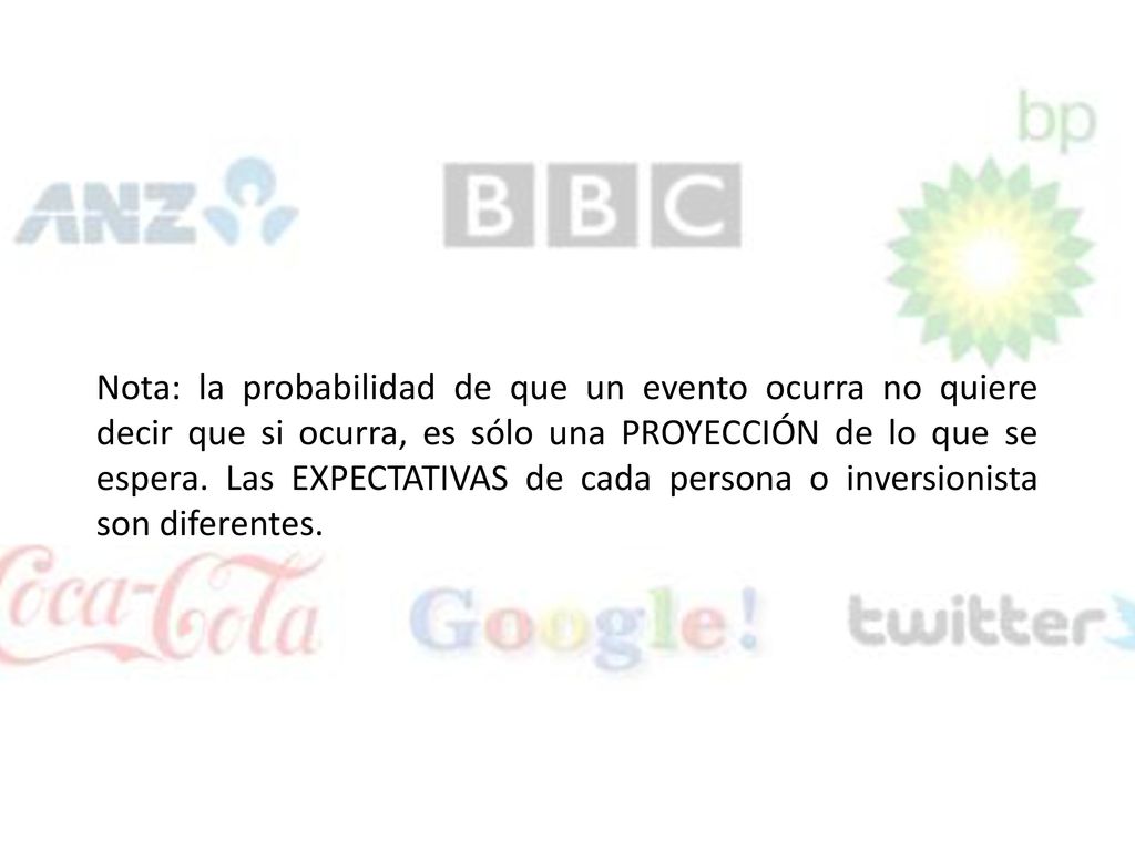Nota: la probabilidad de que un evento ocurra no quiere decir que si ocurra, es sólo una PROYECCIÓN de lo que se espera.