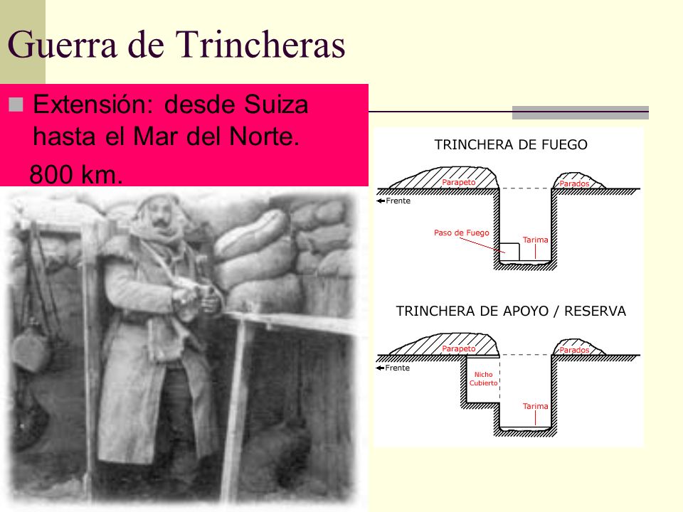 Guerra de Trincheras Extensión: desde Suiza hasta el Mar del Norte.