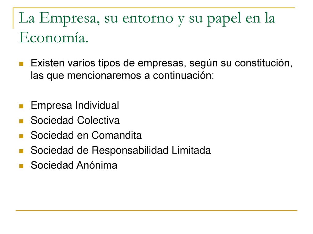 La Empresa, su entorno y su papel en la Economía.
