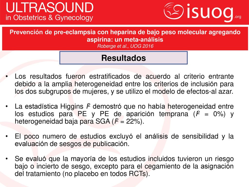 Prevención de pre-eclampsia con heparina de bajo peso molecular agregando aspirina: un meta-análisis
