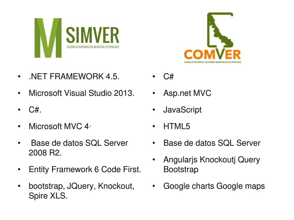 .NET FRAMEWORK 4.5. Microsoft Visual Studio C#. Microsoft MVC 4· Base de datos SQL Server 2008 R2.