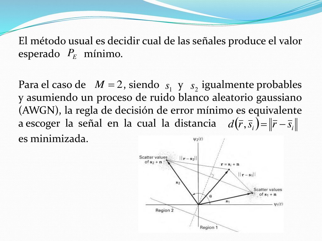 El método usual es decidir cual de las señales produce el valor esperado mínimo.