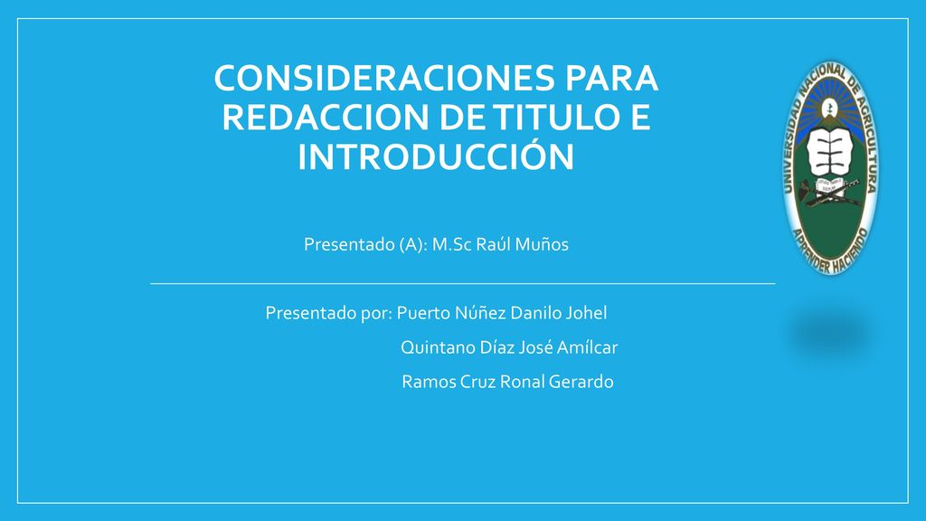 CONSIDERACIONES PARA REDACCION DE TITULO e introducción