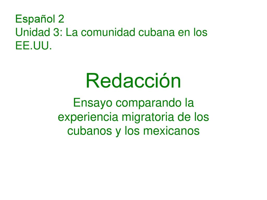 Español 2 Unidad 3: La comunidad cubana en los EE.UU.