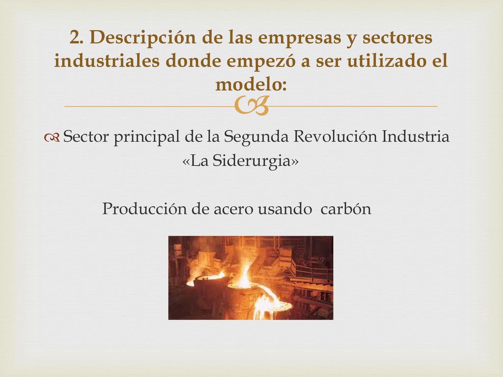 2. Descripción de las empresas y sectores industriales donde empezó a ser utilizado el modelo: