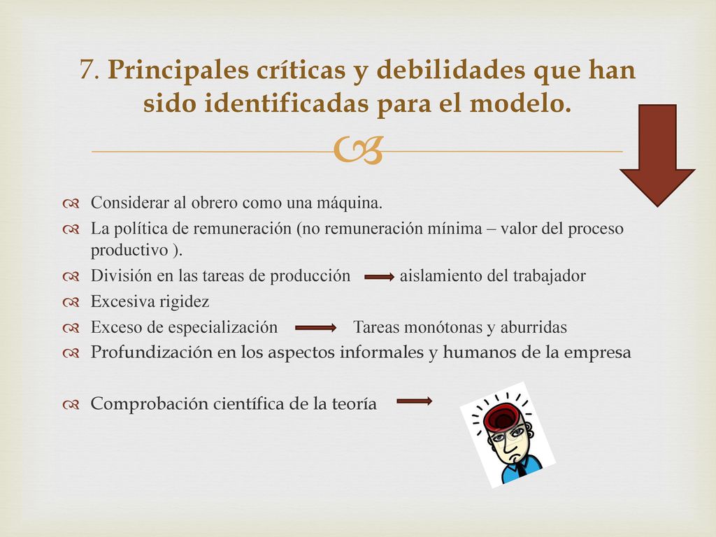 7. Principales críticas y debilidades que han sido identificadas para el modelo.