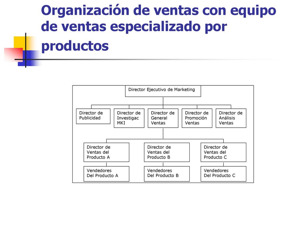 Organización de ventas con equipo de ventas especializado por productos