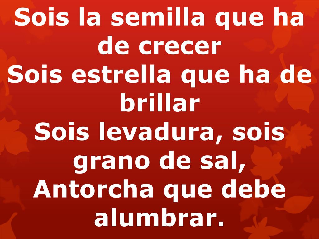 Sois la semilla que ha de crecer Sois estrella que ha de brillar