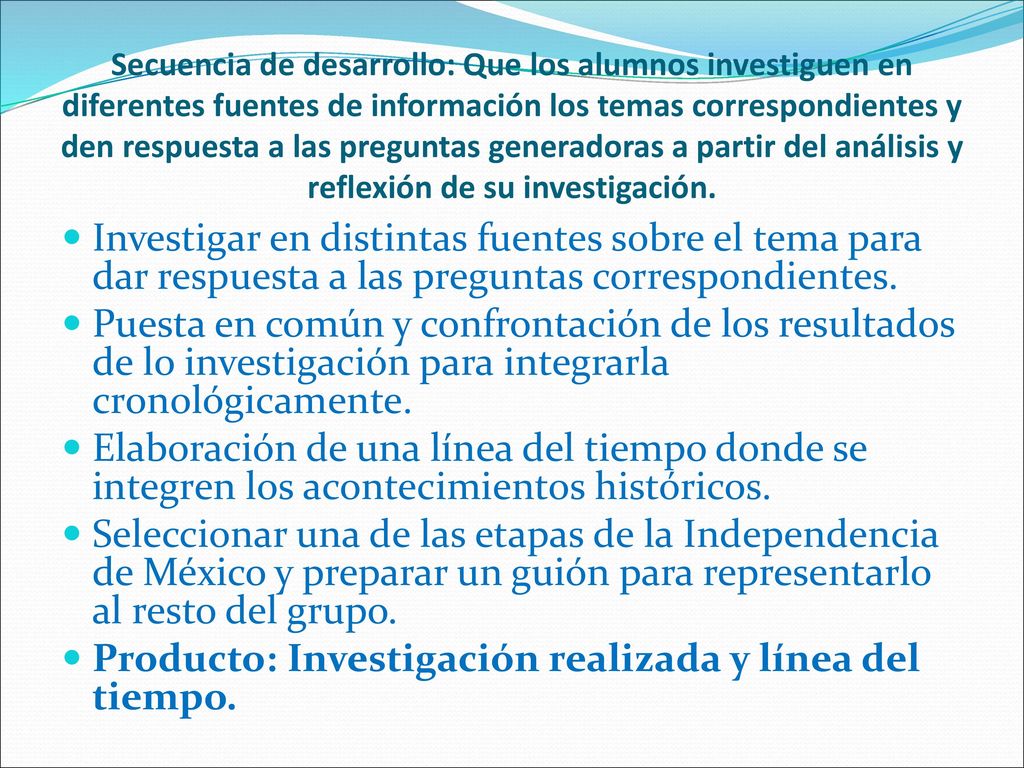 Producto: Investigación realizada y línea del tiempo.