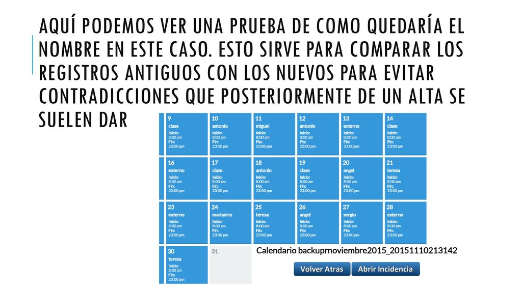 Aquí podemos ver una prueba de como quedaría el nombre en este caso