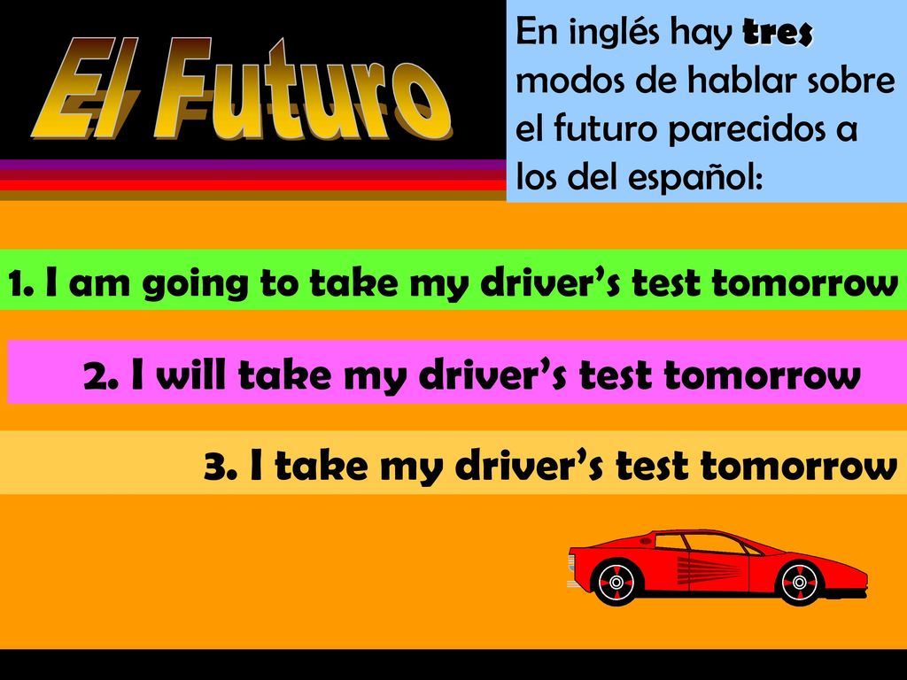 El Futuro 2. I will take my driver’s test tomorrow