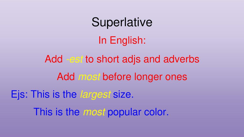 Superlative In English: Add -est to short adjs and adverbs