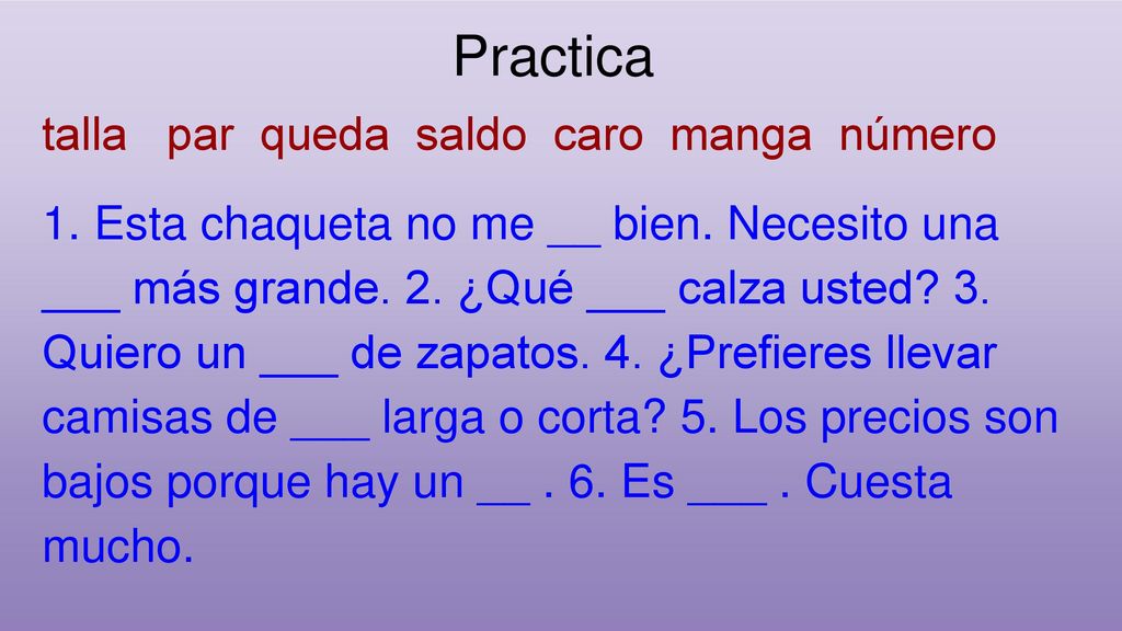Practica talla par queda saldo caro manga número