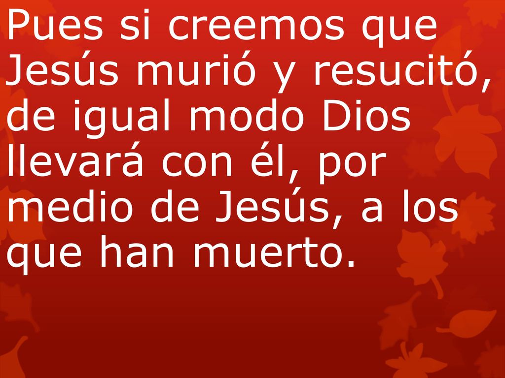 Pues si creemos que Jesús murió y resucitó, de igual modo Dios llevará con él, por medio de Jesús, a los que han muerto.