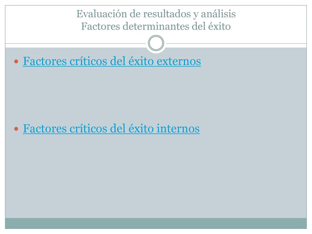 Evaluación de resultados y análisis Factores determinantes del éxito
