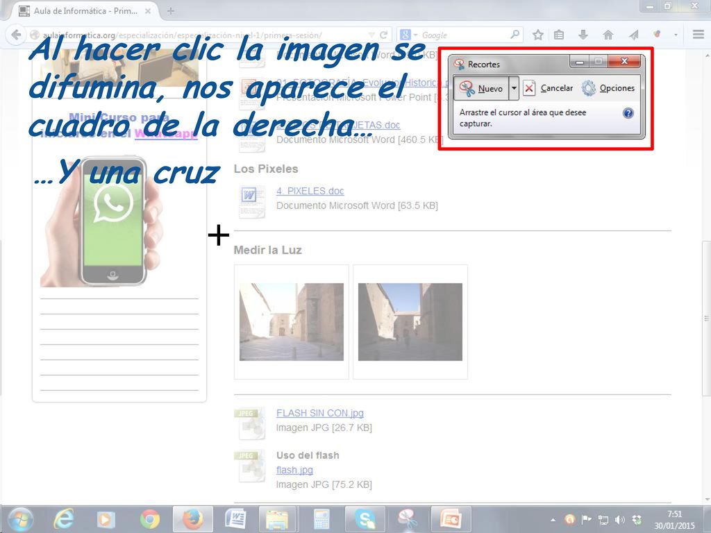 Al hacer clic la imagen se difumina, nos aparece el cuadro de la derecha…