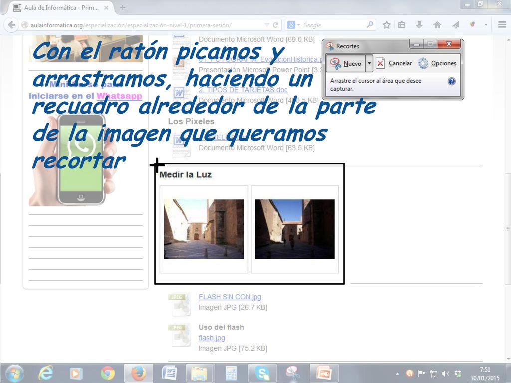 Con el ratón picamos y arrastramos, haciendo un recuadro alrededor de la parte de la imagen que queramos recortar