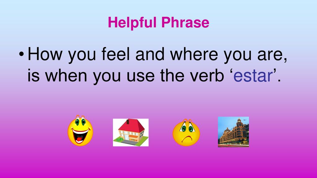How you feel and where you are, is when you use the verb ‘estar’.