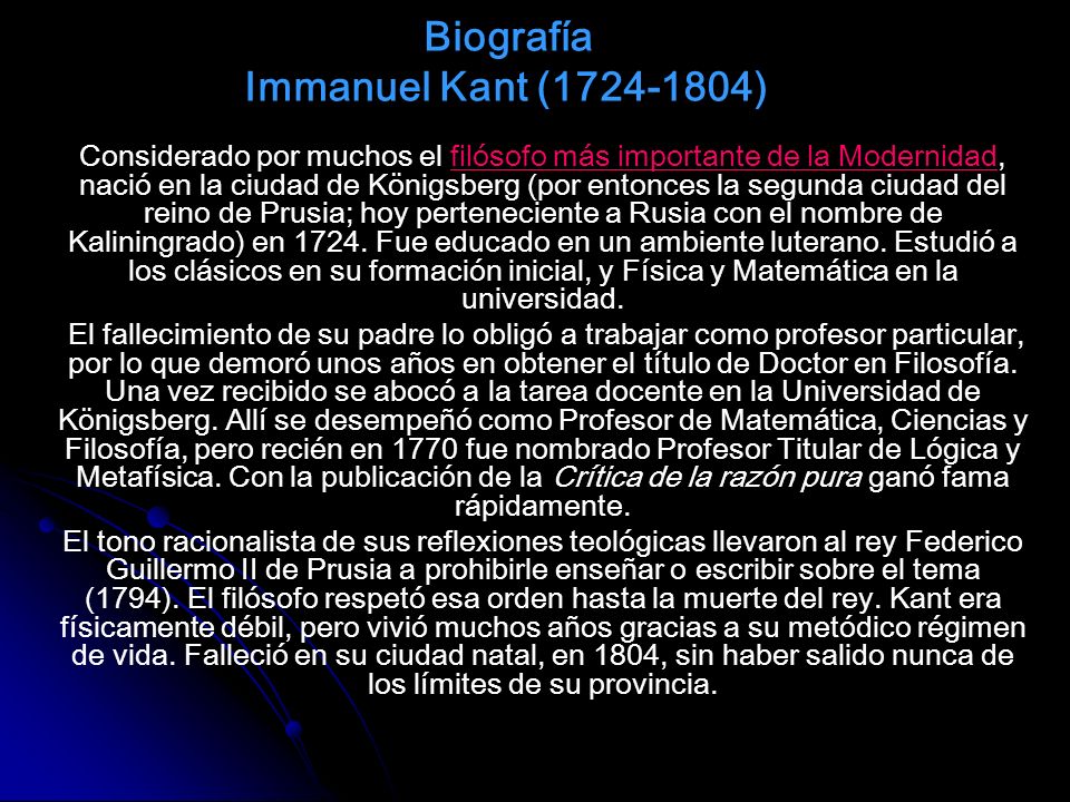 Biografía Immanuel Kant ( )