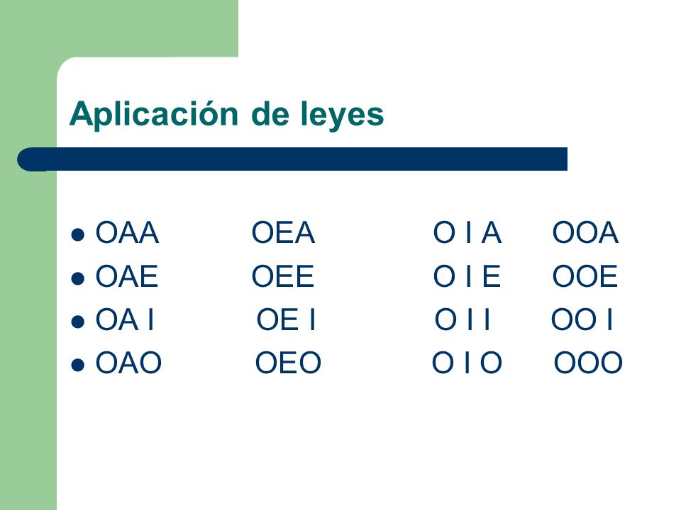 Aplicación de leyes OAA OEA O I A OOA OAE OEE O I E OOE