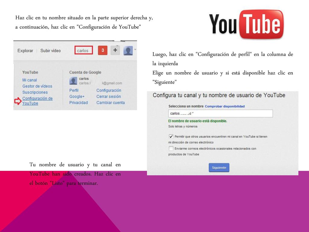 Haz clic en tu nombre situado en la parte superior derecha y, a continuación, haz clic en Configuración de YouTube