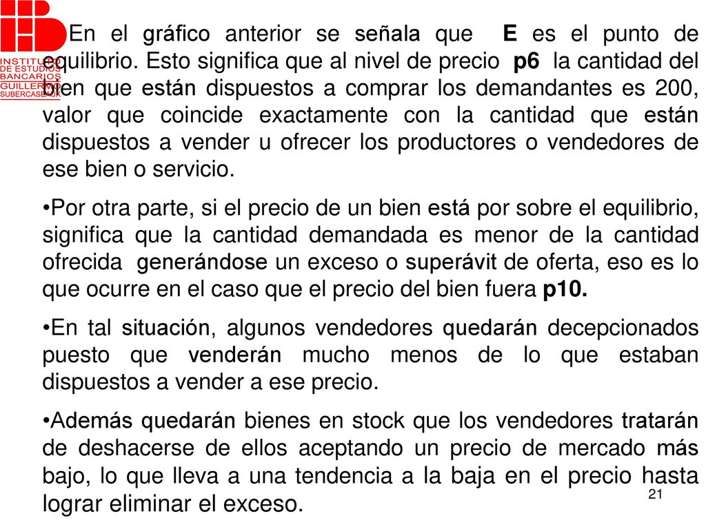 En el gráfico anterior se señala que E es el punto de equilibrio