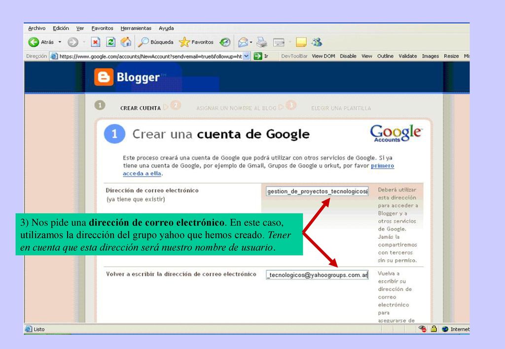 3) Nos pide una dirección de correo electrónico