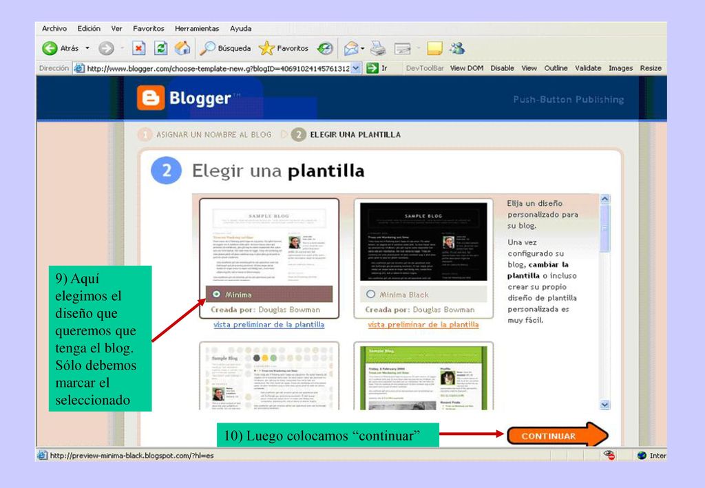 9) Aquí elegimos el diseño que queremos que tenga el blog
