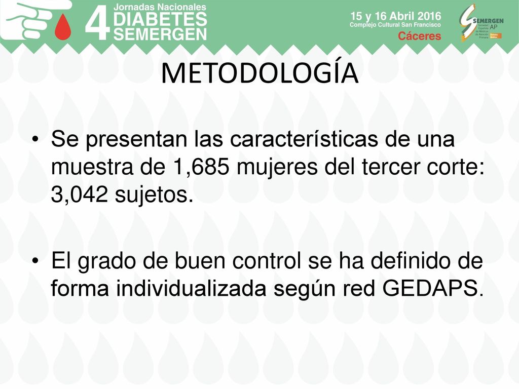 METODOLOGÍA Se presentan las características de una muestra de 1,685 mujeres del tercer corte: 3,042 sujetos.