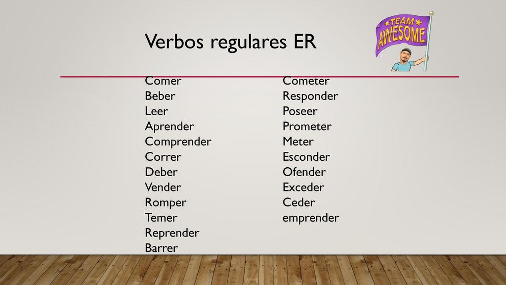 Verbos regulares ER Comer Beber Leer Aprender Comprender Correr Deber