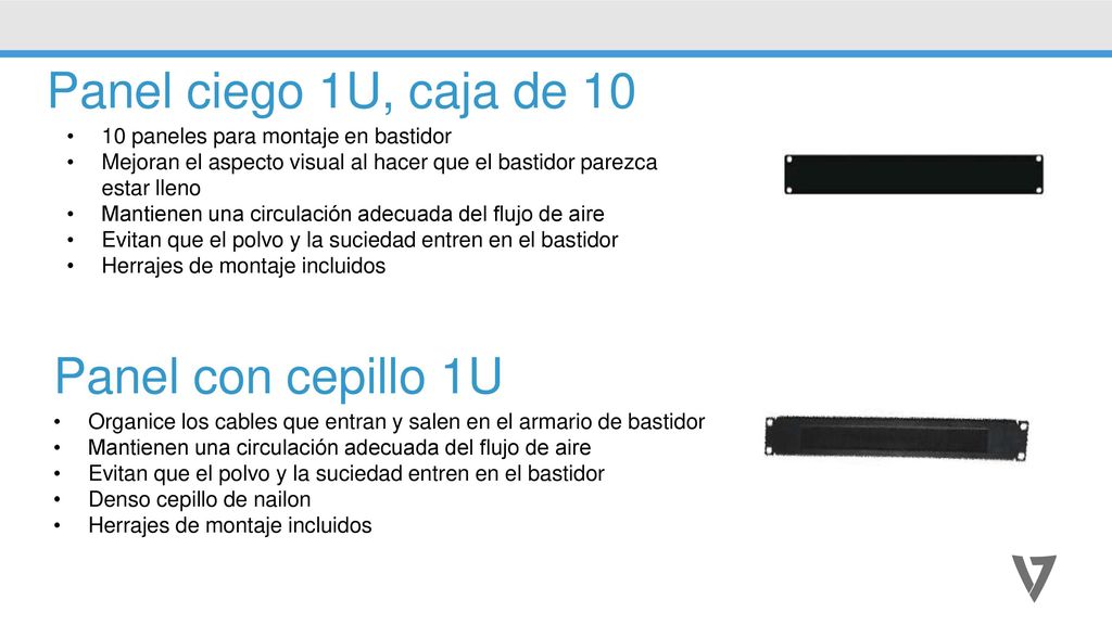 Panel ciego 1U, caja de 10 Panel con cepillo 1U