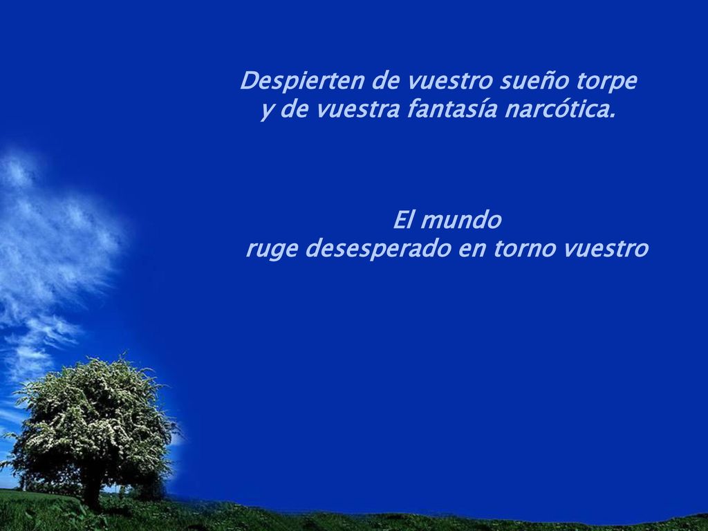 Despierten de vuestro sueño torpe y de vuestra fantasía narcótica.
