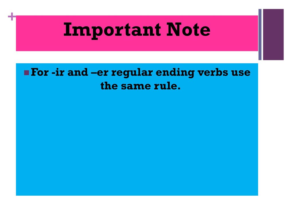 For -ir and –er regular ending verbs use the same rule.