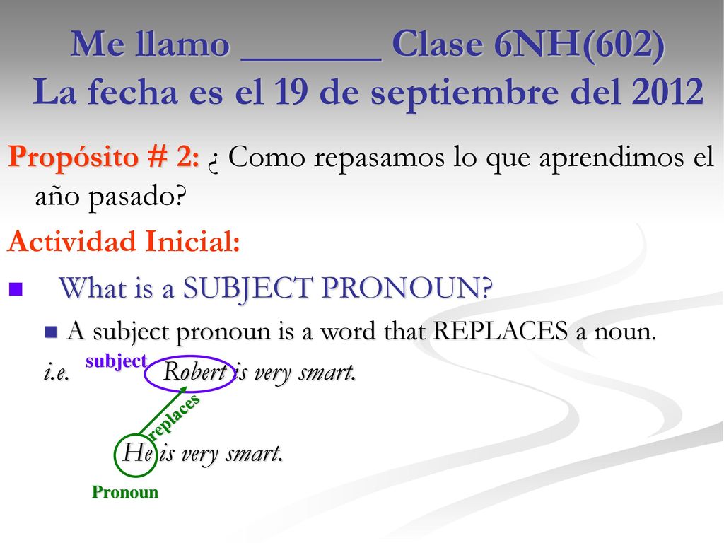 Me llamo _______ Clase 6NH(602) La fecha es el 19 de septiembre del 2012