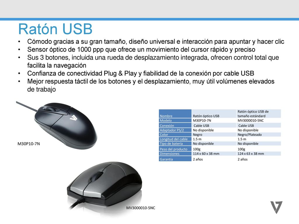 Ratón USB Cómodo gracias a su gran tamaño, diseño universal e interacción para apuntar y hacer clic.