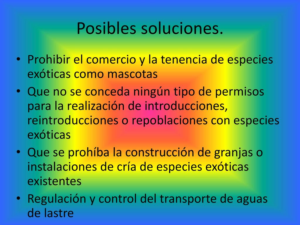 Posibles soluciones. Prohibir el comercio y la tenencia de especies exóticas como mascotas.