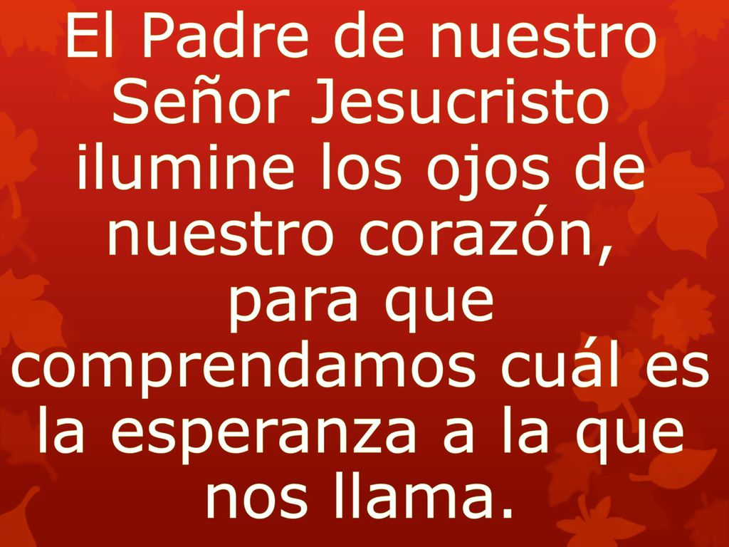 El Padre de nuestro Señor Jesucristo ilumine los ojos de nuestro corazón, para que comprendamos cuál es la esperanza a la que nos llama.