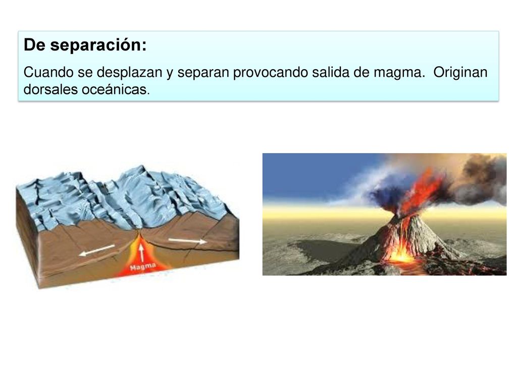De separación: Cuando se desplazan y separan provocando salida de magma.