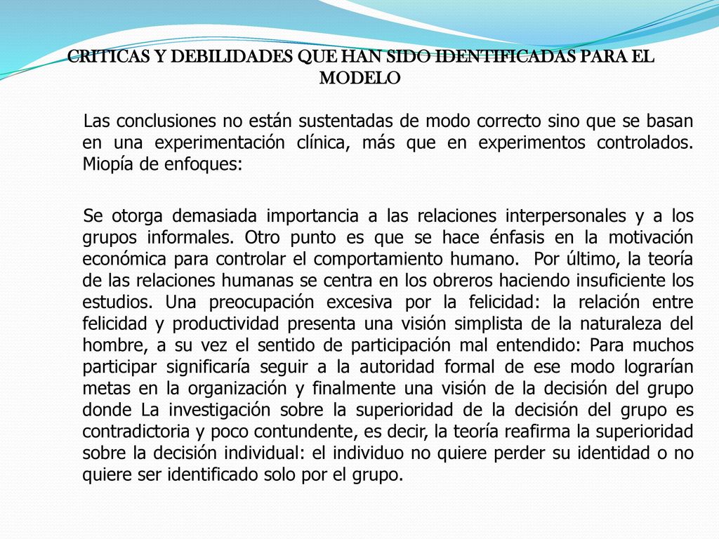 CRITICAS Y DEBILIDADES QUE HAN SIDO IDENTIFICADAS PARA EL MODELO