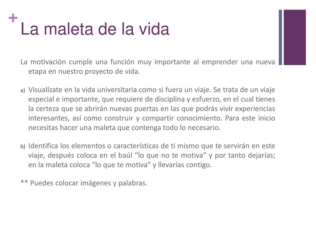 La maleta de la vida La motivación cumple una función muy importante al emprender una nueva etapa en nuestro proyecto de vida.