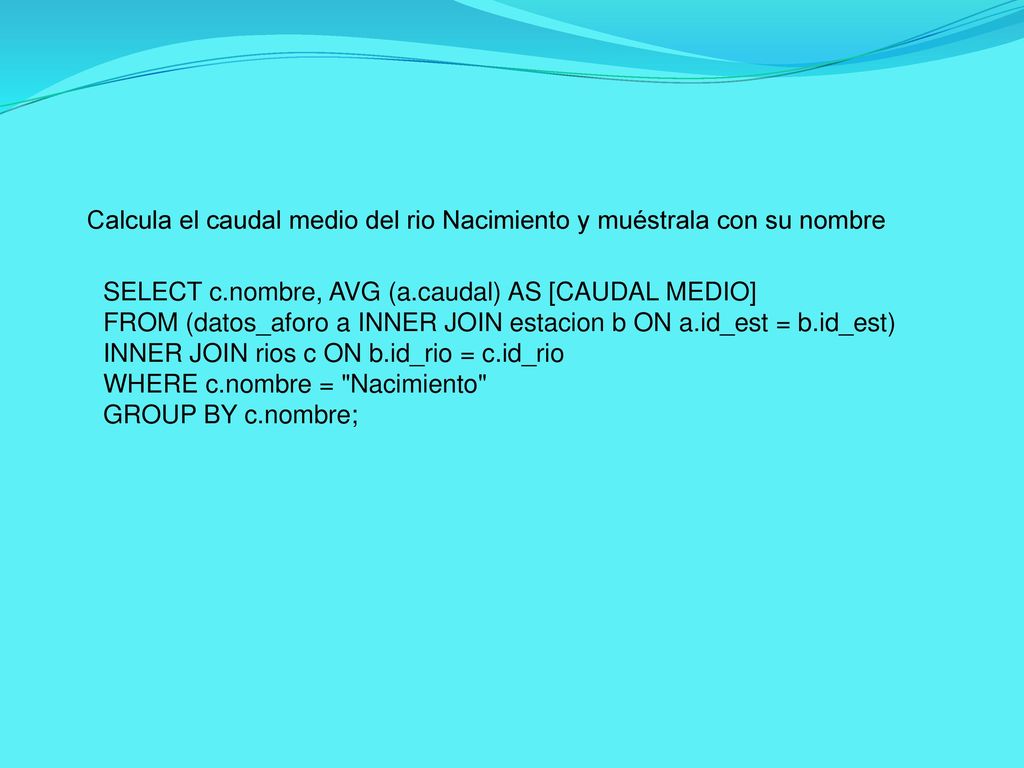 Calcula el caudal medio del rio Nacimiento y muéstrala con su nombre