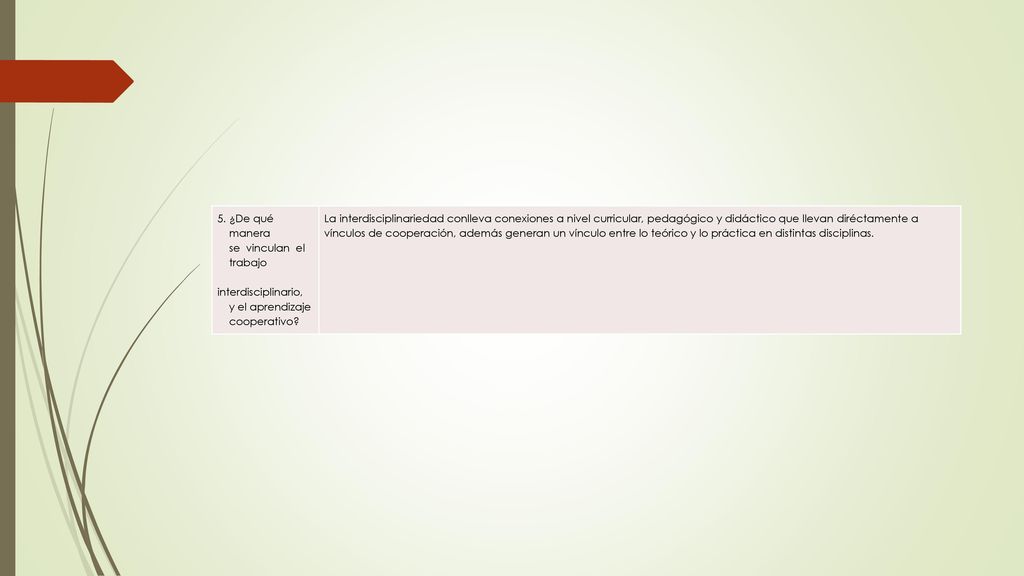 5. ¿De qué manera. se vinculan el. trabajo. interdisciplinario, y el aprendizaje. cooperativo